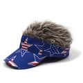Star-spangled baseball cap featuring creative grey-brown wig hair and US flag design - Pentagram Flag + Coffee Hair