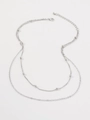 Double-layer silver snake chain necklace featuring polished metal beads and adjustable clasp - Bead Chain Silver