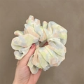 Large floral chiffon scrunchie featuring pastel watercolor patterns and fluffy texture - Tie-dye Green