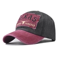 Close-up of distressed cotton baseball cap featuring Texas Forever bull embroidery - Adjustable / Texas Longhorn Wine Red Patch Black