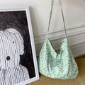 Green and white floral canvas tote bag with a spacious shoulder strap for women - Sage Green Pink
