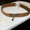 Detail of vintage brown velvet choker with antique gold filigree and crystals - Brown Black Vintage Waterdrop Style