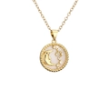 Goldene Mond-Sterne-Halskette mit weißem Muschel-Anhänger und Zirkonia-Besatz - Großer Wagen Mond / Gold