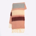 Écharpe rayée en cachemire acrylique doux aux tons bleu et beige avec des franges - Rayures Rose Gris