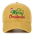 Ginger yellow washed cotton baseball cap with Merry Christmas Santa embroidery - Adjustable / Yellow