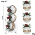 Set of 3 white glitter Christmas balls with burlap twine and pine cone ornaments - Style S / 3PCS Set