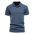 Polo da uomo in cotone blu scuro con colletto a risvolto e maniche corte in vista piatta - S / Blu Denim