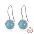 Elegant S925 sterling silver hook earrings featuring light blue turquoise beads - Light Blue Round Bead Hook - Silver