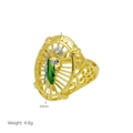 Detailansicht eines zweifarbigen Goldrings mit 23 mm Höhe und 4,6 g Gewicht - Einstellbar Offen / Grüner Emaille Jungfrau Maria Stil (DR250711-A)