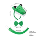 Set costume da coccodrillo per bambini con cerchietto, papillon e coda e misure dettagliate - Set da 3 Pezzi Cocodrillo Verde Erba 3D (Fascia+Papillon+Coda) / Verde Erba
