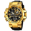 STRYVE dual display sports watch with gold case and black rubber strap water resistant 50m - Black Gold
