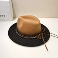 Two-tone wool fedora hat in brown and black with rhinestone woven band and ribbon - Approx 57.5cm / Black