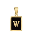 Golden 18K stainless steel rectangle pendant necklace with letter W on black panel - Letter W
