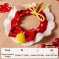 Festive red and white knitted pet collar with bow and bell for Christmas holiday - Bowknot-M / Within 6kg