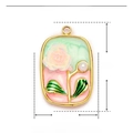 Pendentif fleur rectangulaire en acier inoxydable avec rose émaillée et perle - YE841 Rose Rose Rectangulaire