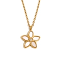 18K gold plated necklace with white shell flower pendant and central crystal detail - Shell Flower Necklace - Gold