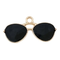 DIY black oil drop aviator sunglasses pendant with gold frame for jewelry making - Sunglasses 21x10mm