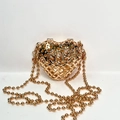 Elegant gold heart-shaped hollow metal evening clutch bag with beaded chain strap - Gold