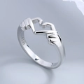 Minimalist S925 sterling silver heart-shaped hug ring with hand gesture design - Adjustable Open / Silver