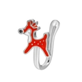 Christmas reindeer non-piercing U-shaped nose ring with red enamel and silver plating - 08 Antique Silver Reindeer