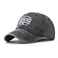 Washed charcoal cotton baseball cap with white printed I Don't Know How To Act My Age slogan - Adjustable / Black