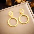 Minimalist gold-plated stainless steel geometric double hoop earrings on silk display - Double Circular Ring Geometric Style (E5735 Gold)