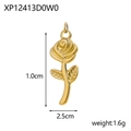Macro view of a gold rose pendant showing dimensions 2.5cm by 1.0cm and 1.6g weight - Gold Rose Branch XP12413D0W0