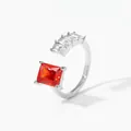 Adjustable 316L stainless steel ring with rectangle orange gem and white zircon - Silver + Red Zircon (PBJ466)