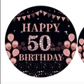 Elegant black and rose gold 50th birthday sticker with glitter balloons and fireworks - Fiftieth Birthday - Napkins