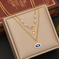 Collana a doppio strato dorata con pendenti occhio in smalto blu e zirconi cubici - Corona Occhio Stile (6#)