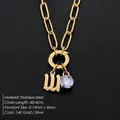Stainless steel gold necklace with letter w and purple crystal pendant - Lowercase w