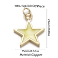 Copper star pendant with yellow enamel inlay showing 22mm x 15mm dimensions and weight - CX138-10 (Gold Star Enamel Pendant)