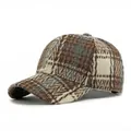Vintage baseball cap with brown and grey plaid wool texture and hard top design - Adjustable / Coffee Plaid