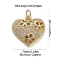 Detailed view of a golden heart pendant with crystals including size and weight specs - Dbn147-03 / 18K Gold