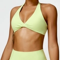 Neongrüner Halterneck-Sport-BH mit Knotendetail und passender Leggings für Damen - S / Hellgelbgrün
