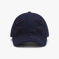 Berretto da baseball blu scuro in stile distressed con dettagli rossi e strappi - Blu navy