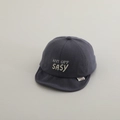 Detail shot of 3D embroidery on infant soft brim cotton cap in dark gray tone - 50cm 1-2 Years / Gray
