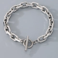 Handmade stainless steel O-chain bracelet with stylish silver OT toggle clasp closure - Hexagonal Cut Toggle Clasp (7.5mm) / 20cm / Steel