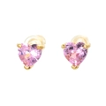 Boucles d'oreilles cœur en zircone rose avec serti griffes doré élégant - Rose/Base Dorée