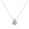 Detailed close-up of a silver shell pendant on a fine snake chain necklace - 【H6069】Shell Necklace / Steel