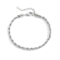 Professional studio shot of a silver titanium steel twisted rope chain anklet for women - 3mm Width / 20+3cm Length / Silver