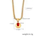 Retro 18k gold plated titanium necklace with red zircon square pendant on snake chain - Gold January Red Zirconia (P1841)