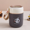 Dark grey insulated soup cup with white lid, cute panda print, and brown silicone handle - 450ml / 450ml Panda Stainless Steel Soup Cup Dark Grey