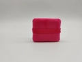 Soft pink square flocked makeup puff with silk handle for professional foundation - Rose Red