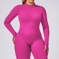 Women's rose red athletic yoga set with zipper long sleeve top and high waist leggings - 3XL / Outerwear / Magenta