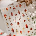 Autocollants ongles rétro rubis avec motifs baroques dorés et gemmes rouges jaunes - Style de Pierre Précieuse Rubis Vintage (M-1313)