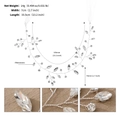 Detail view of silver bridal hair vine with rhinestones including precise measurements - Silver
