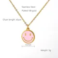 Collana in acciaio inossidabile placcato oro 18k con ciondolo smiley in smalto rosa - Rosa