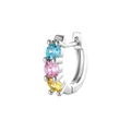 Silver earring hoop with inlaid blue pink and yellow zircon stones on white background - Multicolor Ear Buckle (Single)