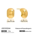 Waterproof 14K gold-plated stainless steel C-shape stud earrings in bean style - Pod Shaped Studs / Gold